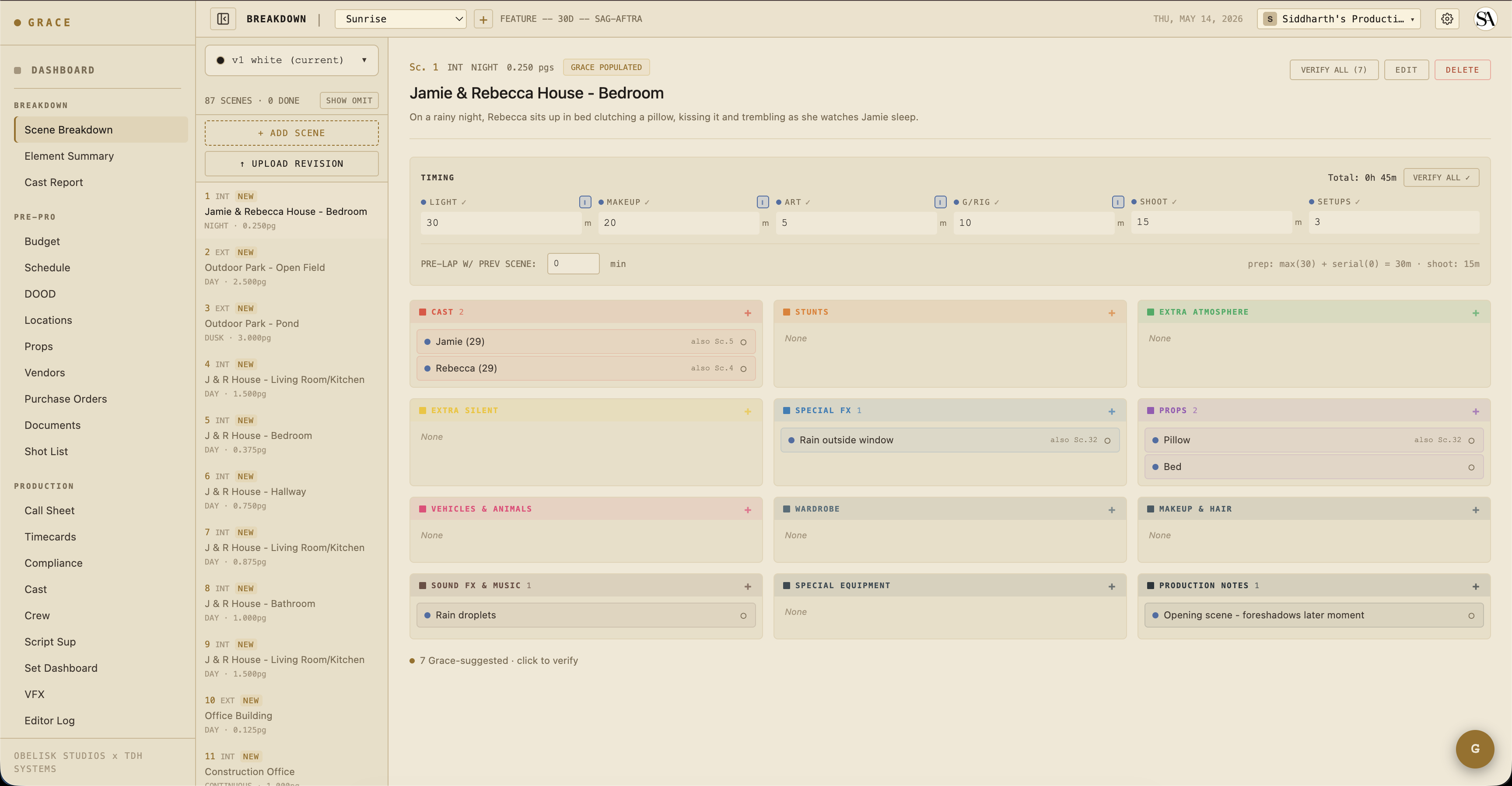 Scenes list after upload
